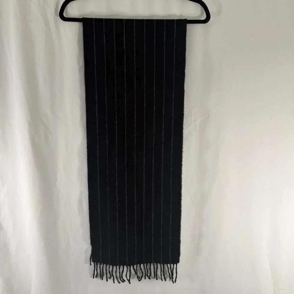 Brooks Brothers 346 Lambswool Scarf Black Striped Tassels 12